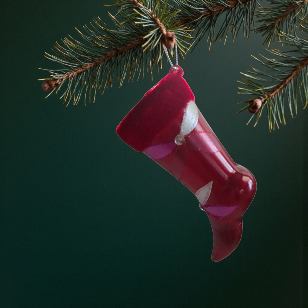 Vintage Pier 1 Imports Blown Glass High Heel Stocking Ornament – 5" Red